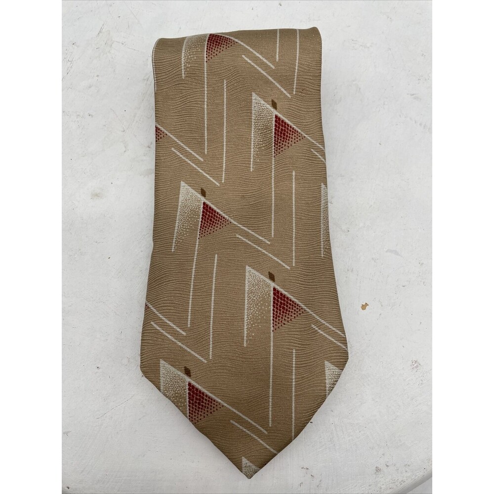 Giorgio Armani  Geometric Tan White and Red Silk Blend Tie Italy